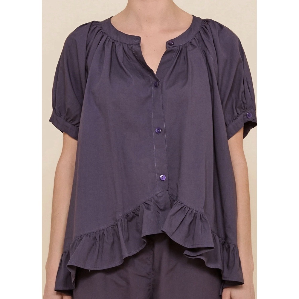 Piyama Sophie Puff Sleeve Lounge Top 🌙 Lavender Modal Sz S